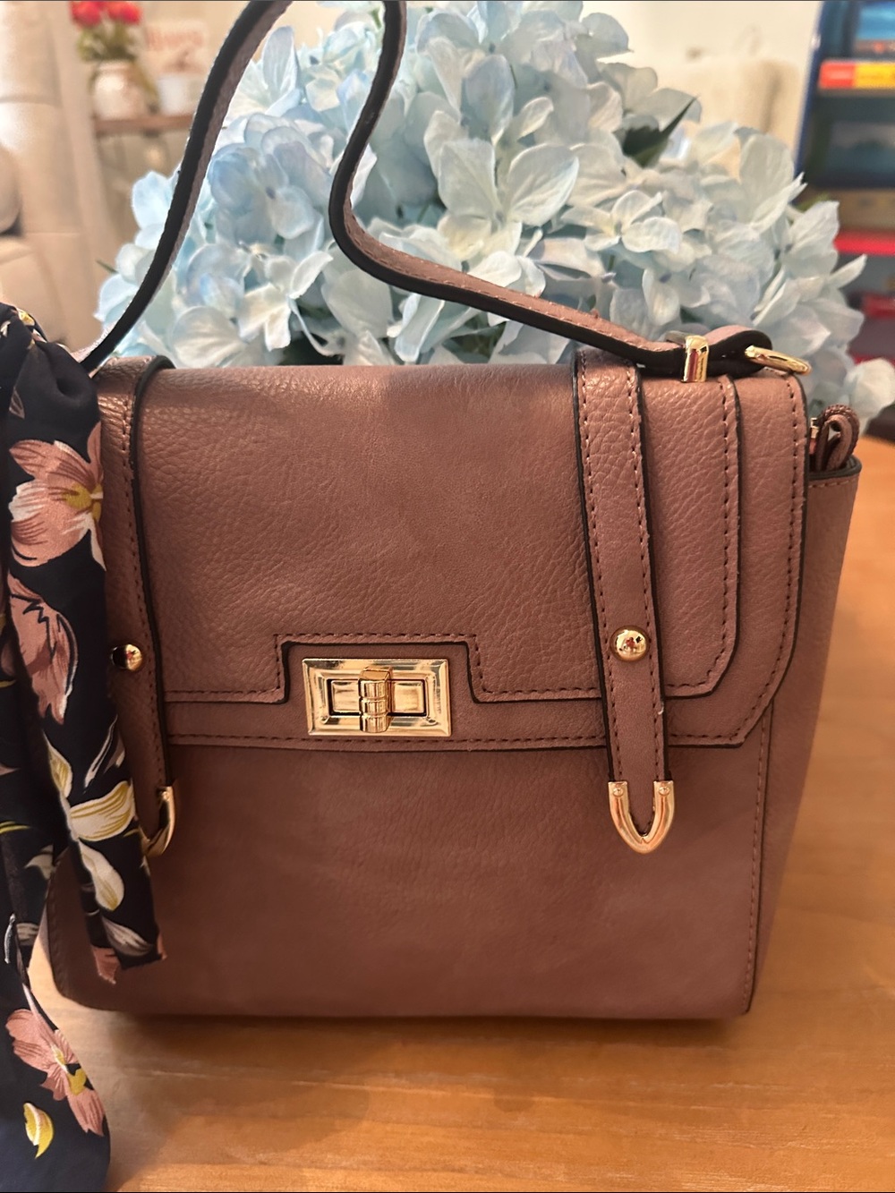 New bag with straps Taupe Leather Crossbody Handbag with Gold Hardware